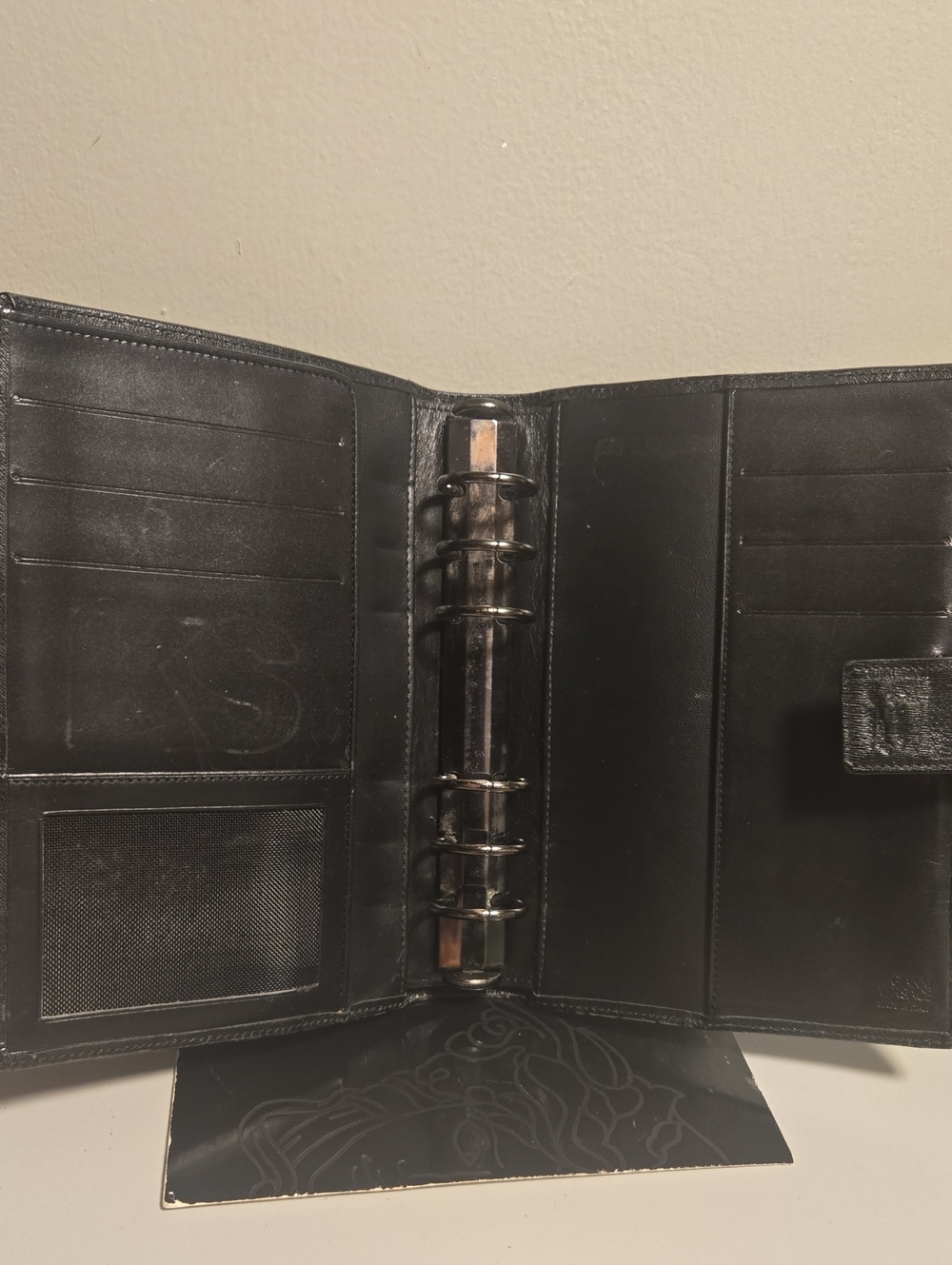 Versace Black Embossed Checker Leather Organizer - Picture 3 of 8